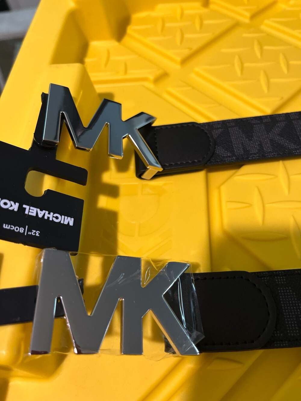 Micheal Kors Reversible Logo Embossed Leather Buckle Belt in BLK/BROWN - Sale
